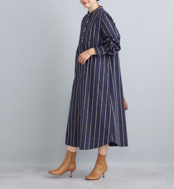 SHIPS for women「〈手洗い可能〉パールモチーフボタンワンピース ストライプ/ソリッド◇」|ワンピース|