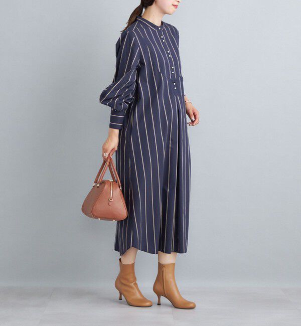 SHIPS for women「〈手洗い可能〉パールモチーフボタンワンピース ストライプ/ソリッド◇」|ワンピース|