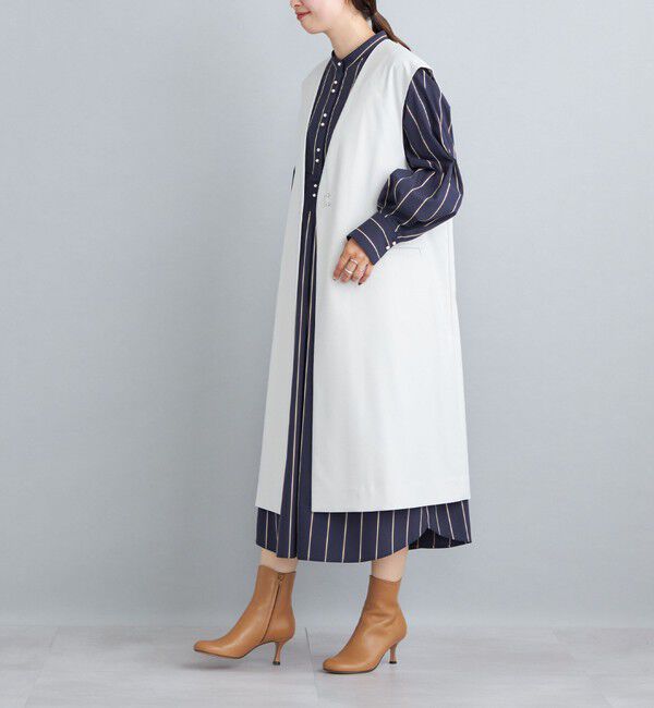 SHIPS for women「〈手洗い可能〉パールモチーフボタンワンピース ストライプ/ソリッド◇」|ワンピース|