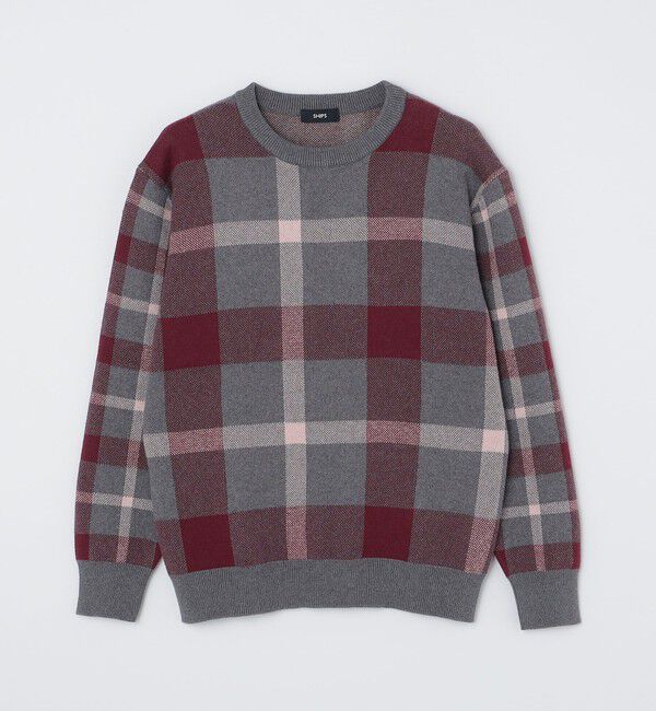 SHIPS「SHIPS:〈手洗い可能〉コットン カシミヤ チェック クルーネックニット」|ニット・セーター|