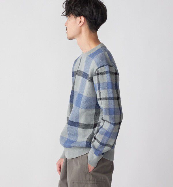 SHIPS「SHIPS:〈手洗い可能〉コットン カシミヤ チェック クルーネックニット」|ニット・セーター|