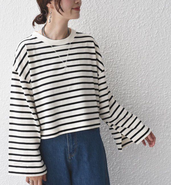 SHIPS for women「* 〈サイズが選べる〉2WAY ワイド スリーブ ボーダー プルオーバー◇」|Tシャツ・カットソー|オフホワイト