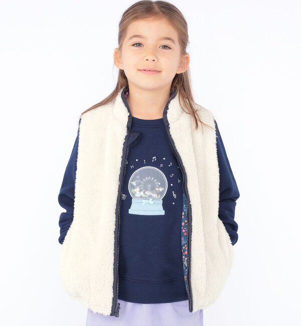 SHIPS KIDS「SHIPS KIDS:100～130cm /〈撥水/手洗い可能〉ボア リバーシブル ベスト」|ダウンベスト・ベスト|ネイビー