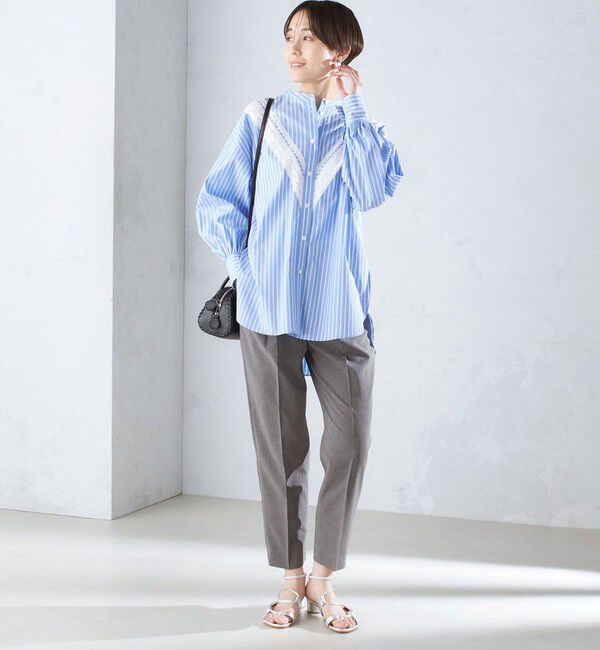 SHIPS for women「〈洗濯機可能〉レース 切替 ストライプ シャツ」|シャツ・ブラウス|