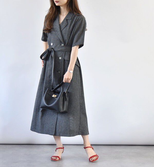 quaranciel「quaranciel:〈手洗い可能〉サマー カラミ テーラード ジャケット ワンピース」|ワンピース|ブラック