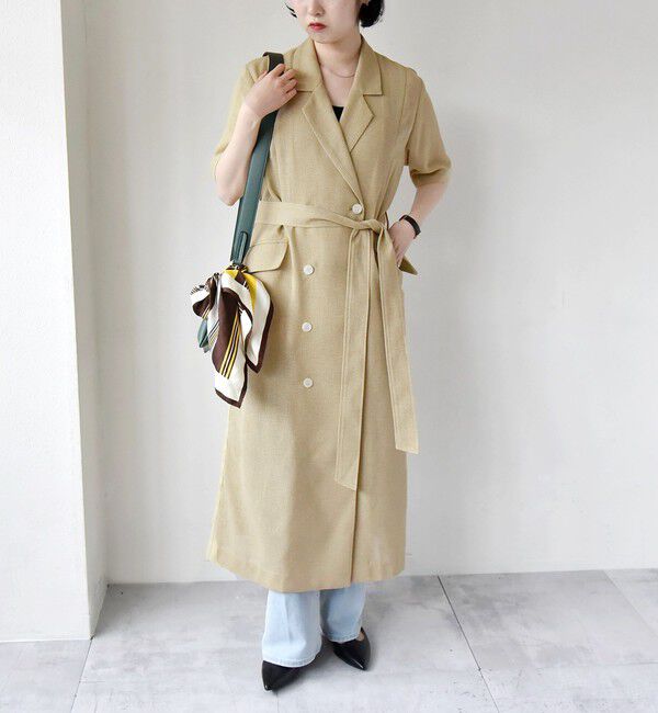 quaranciel「quaranciel:〈手洗い可能〉サマー カラミ テーラード ジャケット ワンピース」|ワンピース|ベージュ