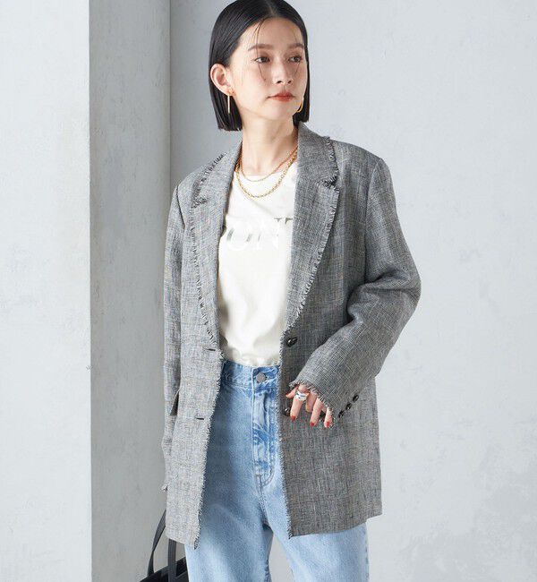 SHIPS for women「〈手洗い可能〉チェック / 無地 フリンジ ボクシー ジャケット」|テーラードジャケット|