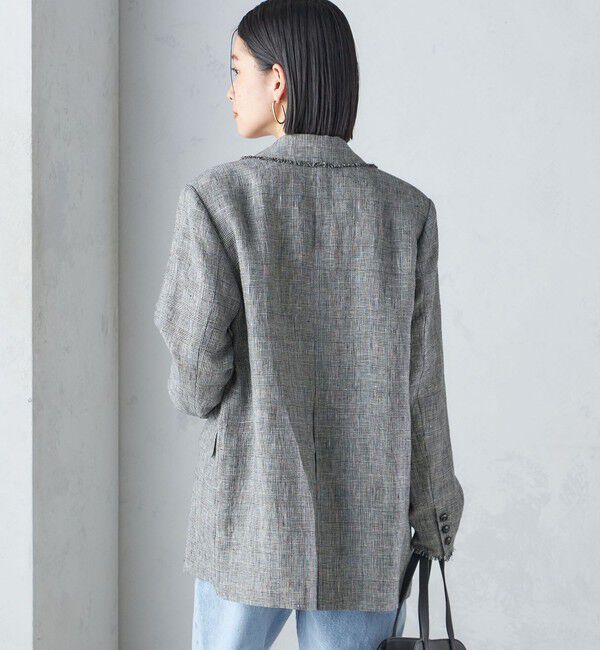 SHIPS for women「〈手洗い可能〉チェック / 無地 フリンジ ボクシー ジャケット」|テーラードジャケット|