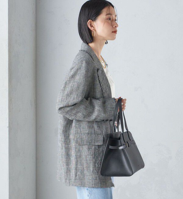 SHIPS for women「〈手洗い可能〉チェック / 無地 フリンジ ボクシー ジャケット」|テーラードジャケット|