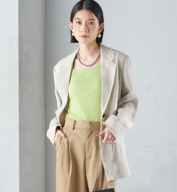 SHIPS for women「〈手洗い可能〉チェック / 無地 フリンジ ボクシー ジャケット」|テーラードジャケット|