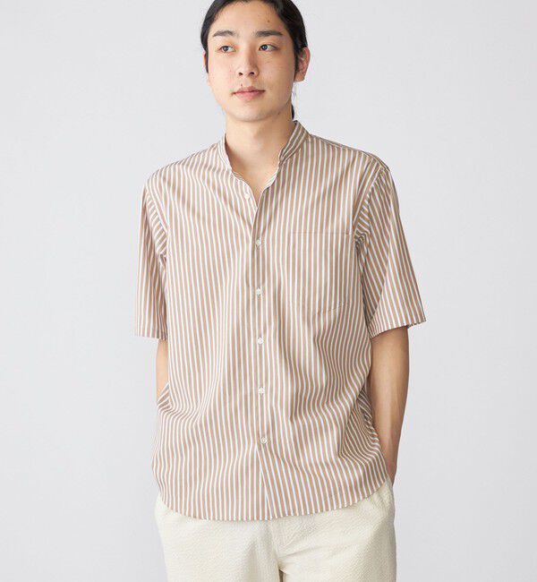 SHIPS「SHIPS: ハイカウント スーピマコットン バンドカラー ショートスリーブ シャツ」|シャツ・ブラウス|