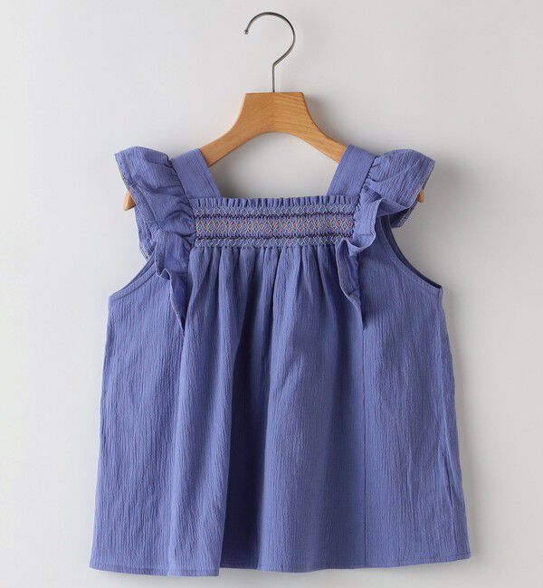 SHIPS KIDS「SHIPS KIDS:140～150cm / スモッキング フリル ブラウス」|シャツ・ブラウス|ブルー系