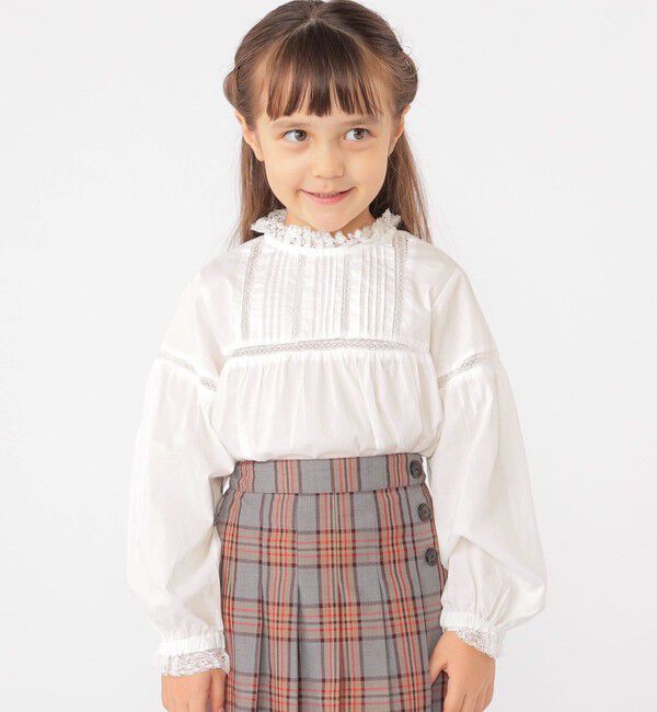 SHIPS KIDS「SHIPS KIDS:100～130cm / レース ピンタック 長袖 ブラウス」|シャツ・ブラウス|オフホワイト