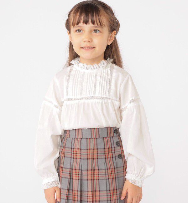 SHIPS KIDS「SHIPS KIDS:100～130cm / レース ピンタック 長袖 ブラウス」|シャツ・ブラウス|