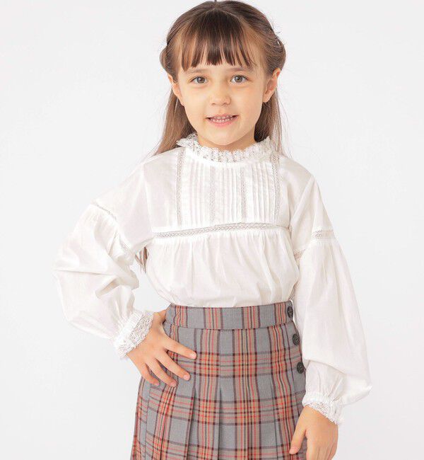 SHIPS KIDS「SHIPS KIDS:100～130cm / レース ピンタック 長袖 ブラウス」|シャツ・ブラウス|