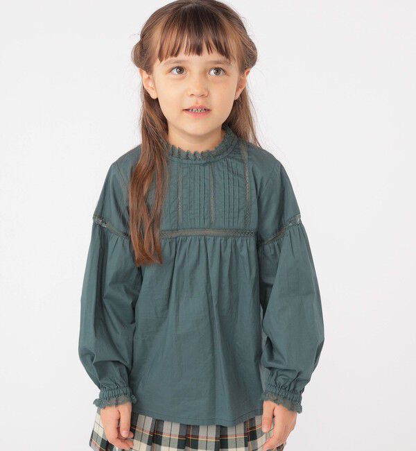 SHIPS KIDS「SHIPS KIDS:100～130cm / レース ピンタック 長袖 ブラウス」|シャツ・ブラウス|