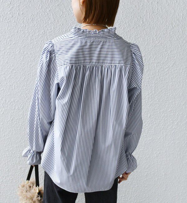 SHIPS for women「【WEB限定】〈手洗い可能〉 シャーリング Vネック 長袖 ブラウス」|シャツ・ブラウス|