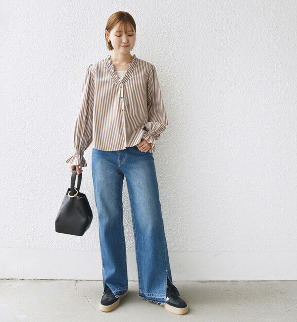 SHIPS for women「【WEB限定】〈手洗い可能〉 シャーリング Vネック 長袖 ブラウス」|シャツ・ブラウス|