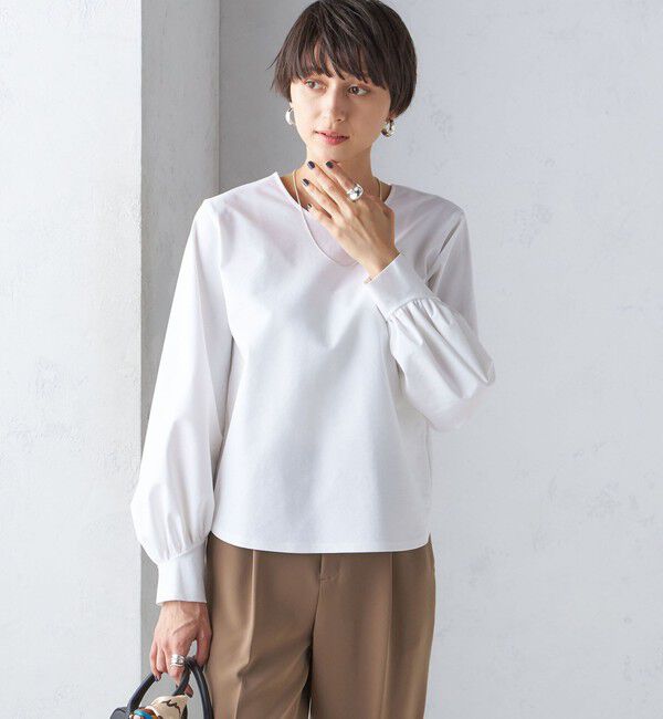 SHIPS for women「〈手洗い可能〉コットン ポンチ ボリューム 袖 プルオーバー」|プルオーバー|