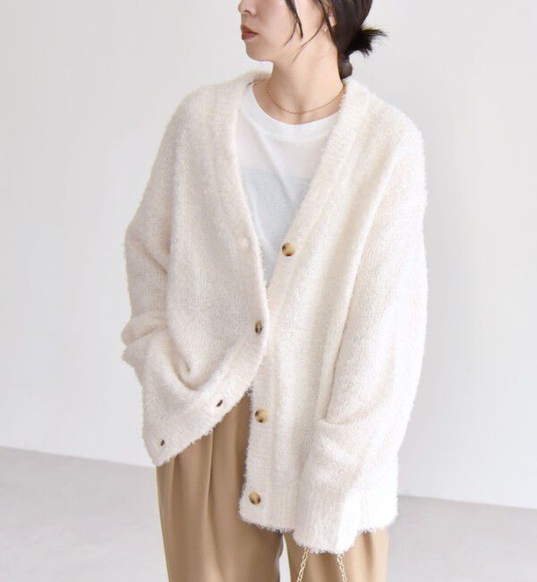 quaranciel「quaranciel:〈手洗い可能〉フェザーヤーン Vネック ラメ ニット カーディガン」|カーディガン|