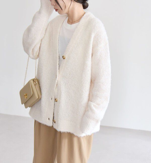 quaranciel「quaranciel:〈手洗い可能〉フェザーヤーン Vネック ラメ ニット カーディガン」|カーディガン|