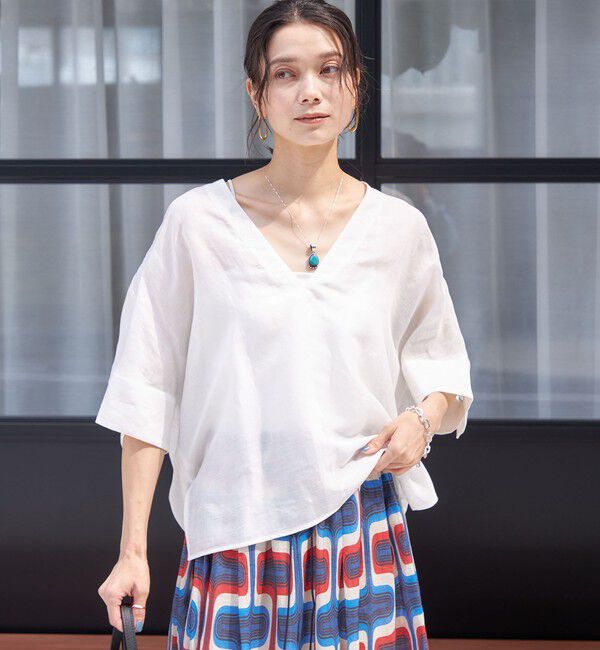 SHIPS for women「【一部WEB限定】〈手洗い可能〉IMPERIAL LINEN スキッパー ブラウス」|シャツ・ブラウス|