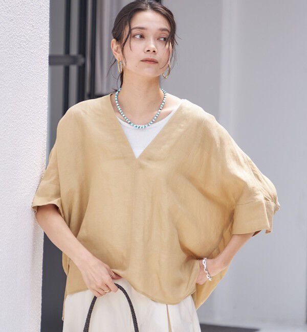 SHIPS for women「【一部WEB限定】〈手洗い可能〉IMPERIAL LINEN スキッパー ブラウス」|シャツ・ブラウス|ベージュ