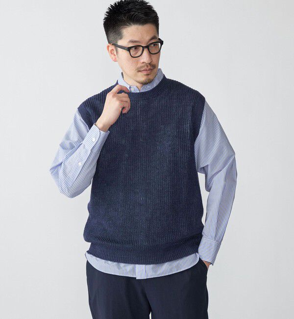 SHIPS「SHIPS: サンフェード リネン ニット ベスト」|ベスト・ジレ|ネイビー