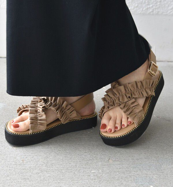 SHIPS for women「【WEB限定】クロス フリル プラット フォーム サンダル」|サンダル|