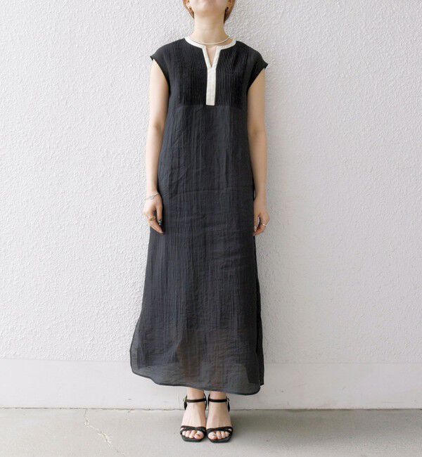 SHIPS any「SHIPS any: シアー キーネック フレンチスリーブ ピンタック ワンピース」|ワンピース|