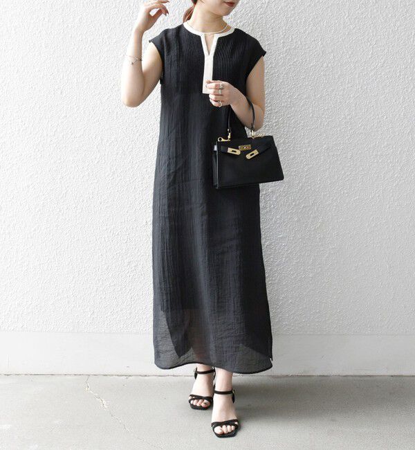 SHIPS any「SHIPS any: シアー キーネック フレンチスリーブ ピンタック ワンピース」|ワンピース|