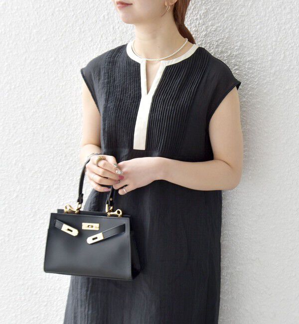 SHIPS any「SHIPS any: シアー キーネック フレンチスリーブ ピンタック ワンピース」|ワンピース|