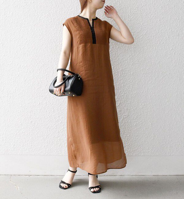 SHIPS any「SHIPS any: シアー キーネック フレンチスリーブ ピンタック ワンピース」|ワンピース|