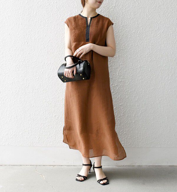 SHIPS any「SHIPS any: シアー キーネック フレンチスリーブ ピンタック ワンピース」|ワンピース|