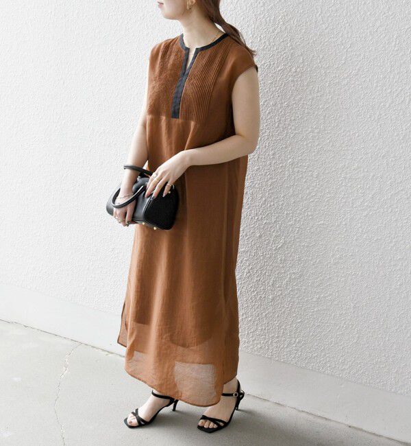 SHIPS any「SHIPS any: シアー キーネック フレンチスリーブ ピンタック ワンピース」|ワンピース|