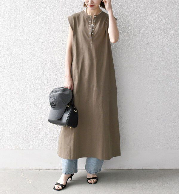 SHIPS any「SHIPS any:〈洗濯機可能〉USAコットン ヘンリーネック Aライン ワンピース」|ワンピース|