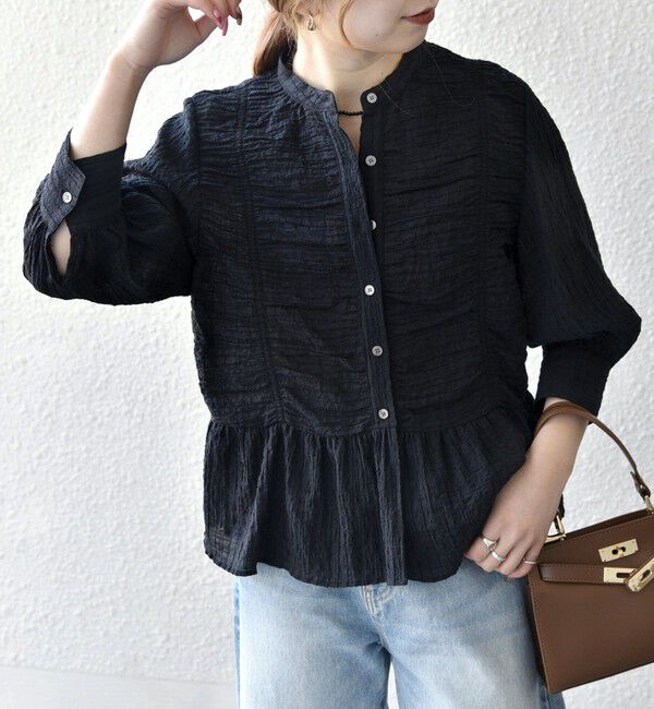 SHIPS any「SHIPS any:〈洗濯機可能〉楊柳 シャーリング ぺプラム ギャザー ブラウス」|シャツ・ブラウス|