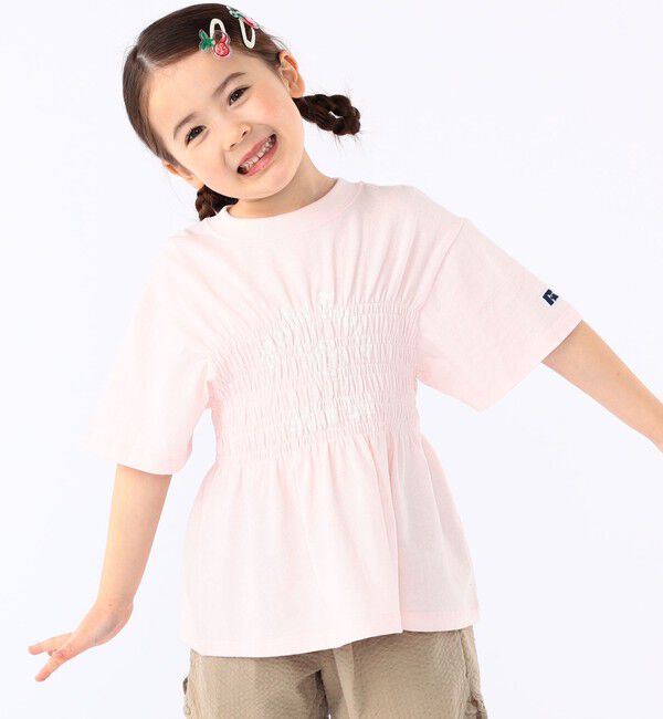 SHIPS KIDS「【SHIPS KIDS別注】RUSSELL ATHLETIC:100～130cm/ ギャザープリント 半袖 TEE」|Tシャツ・カットソー|ピンク