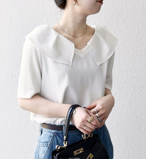 SHIPS any「【WEB限定】SHIPS any:〈洗濯機可能〉ラフ サテン フリルカラー ブラウス 25SS」|シャツ・ブラウス|