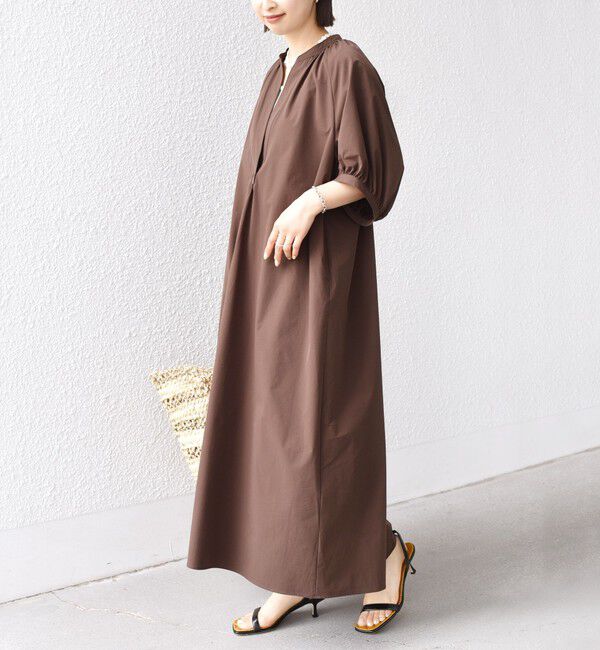 SHIPS for women「〈接触冷感 / 撥水加工〉TEX BRID(R)タフタ ギャザー ワンピース」|ワンピース|