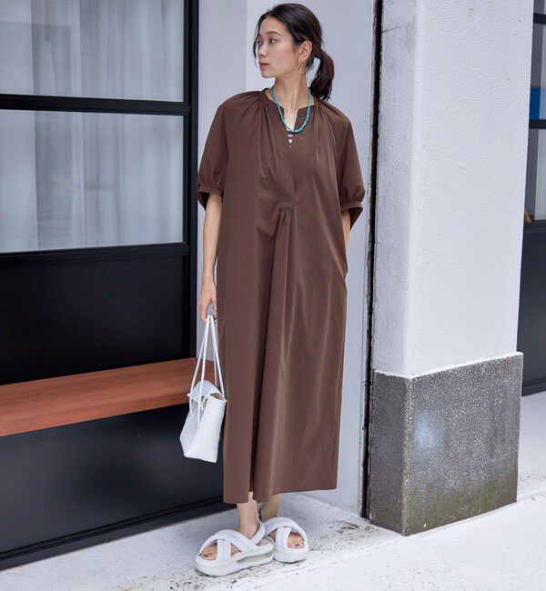 SHIPS for women「〈接触冷感 / 撥水加工〉TEX BRID(R)タフタ ギャザー ワンピース」|ワンピース|