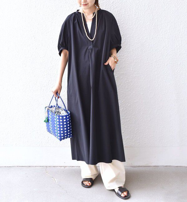 SHIPS for women「〈接触冷感 / 撥水加工〉TEX BRID(R)タフタ ギャザー ワンピース」|ワンピース|