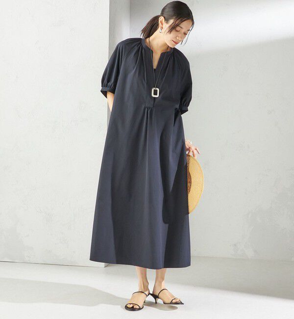 SHIPS for women「〈接触冷感 / 撥水加工〉TEX BRID(R)タフタ ギャザー ワンピース」|ワンピース|