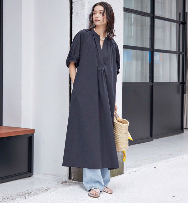 SHIPS for women「〈接触冷感 / 撥水加工〉TEX BRID(R)タフタ ギャザー ワンピース」|ワンピース|