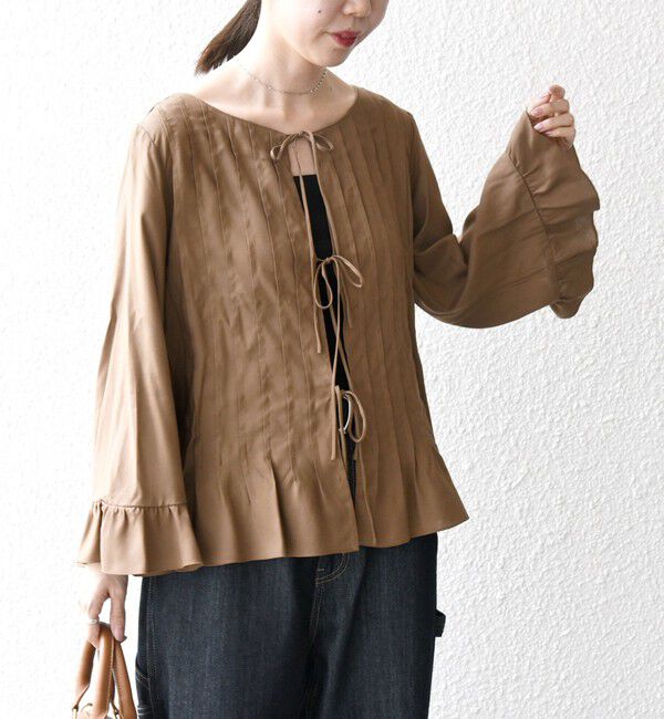 SHIPS any「SHIPS any:〈洗濯機可能〉ラッフル リボン ピンタック フレアスリーブ ブラウス」|シャツ・ブラウス|