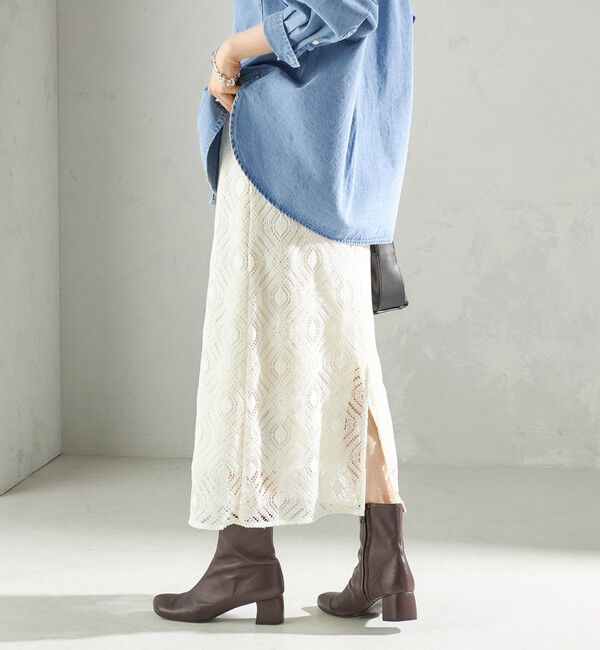 SHIPS for women「〈手洗い可能〉ラッセル レース ウエスト ギャザー タイト スカート」|スカート|