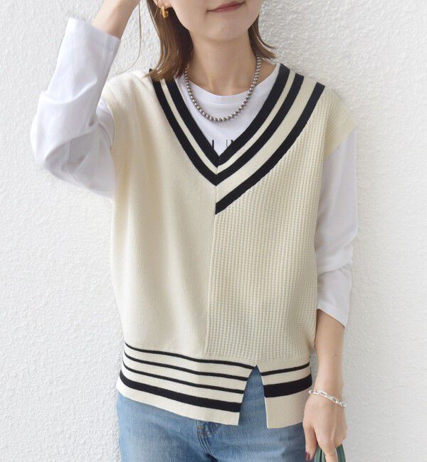 SHIPS for women「【WEB限定】〈手洗い可能〉チルデン ニット ベスト」|ベスト・ジレ|オフホワイト