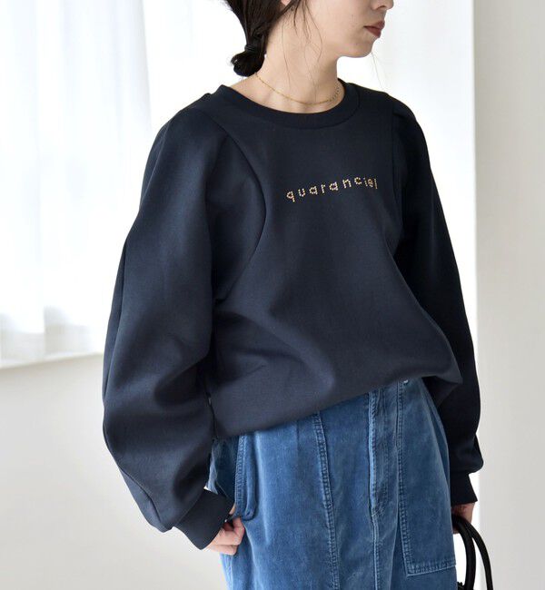 quaranciel「quaranciel:〈洗濯機可能〉スタッズ ロゴ ダンボール スウェット プルオーバー」|スウェット・ジャージ|ネイビー