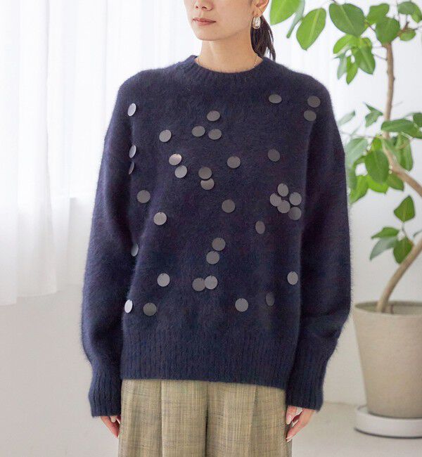 SHIPS for women「〈手洗い可能〉フォックス スパンコール クルーネック ニット」|ニット・セーター|