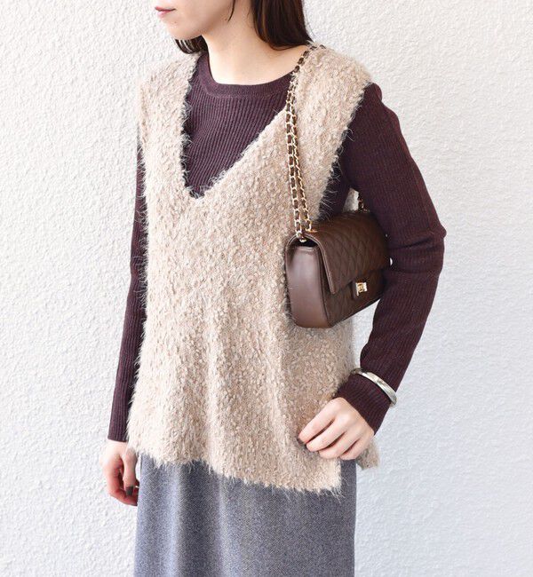 SHIPS Colors 「SHIPS Colors:〈手洗い可能〉ポコポコ ベスト &times; リブニット セット◇」|ニット・セーター|ベージュ